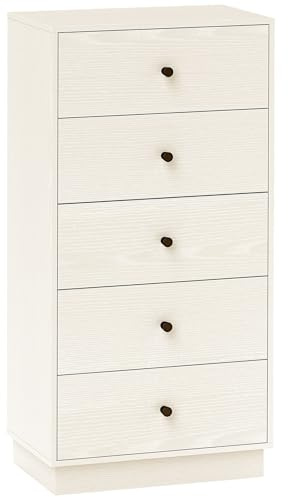 HOMCOM Cómoda con 5 Cajones Cómoda de Dormitorio Estrecha Estilo Moderna con Sistema Anti-vuelco Cajonera Alta para Pasillo Salón 47x29x95 cm Beige Veteado