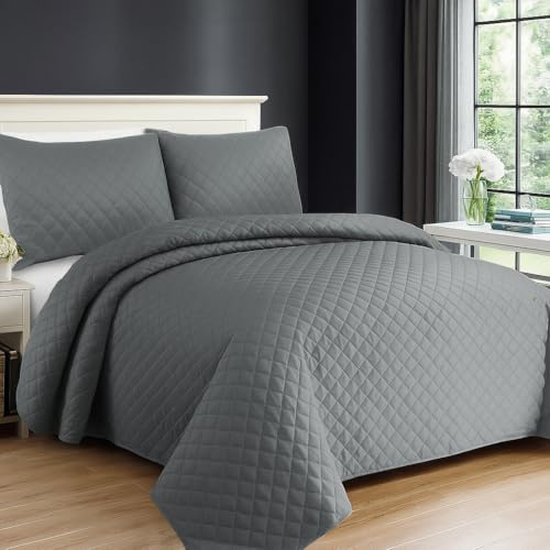 3 Piece Quilted Bedspreads King Size - Embossed Ultra soft 3-Layer Comforter Bed throw Blanket with Matching Pillow cases