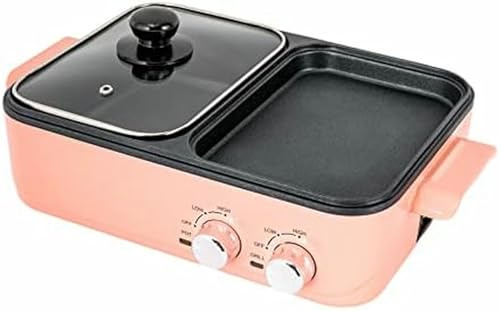 OJHGRDFV Pentola Elettrica con Griglia, Piastra Antiaderente 2 in 1 per Interni con Pentola, Padella E Padella, Pentola E Ferro Shabu con Controllo A Doppia Temperatura, Rapido Riscaldamento per Phil