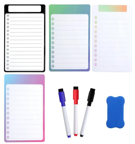 XRVRILE 4 Stück Magnettafel Küche, Pinnwand Magnetisch mit 3 Stiften und Radiergummi, Whiteboard Wochenplaner Abwischbar, Magnettafel Kühlschrank für Einkaufsliste, To Do Liste, Notizen, Speiseplan
