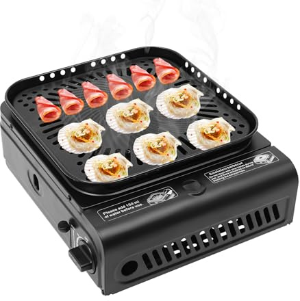 Camping gasspis 2,3 kW bärbart campingkök med non-stick grillskål och fettuppsamlare elektronisk tändning gaskökare campinggrill för utomhus camping picknick