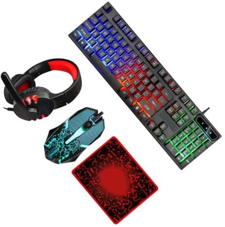 TEHAUX Keyboard Headset Use with Design Combo Wired Mouse Ergonomic USB Abs Mat Material, Including for Home Office and Gaming