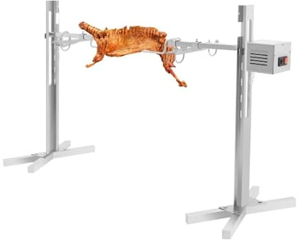 EUAIIPull Edelstahl Spanferkelgrill mit Motor Lammgrill Höhenverstellbarer 40kg Spießbratengrill 20W Elektrisches Grillspieß Set für Verschiedene Lebensmittel