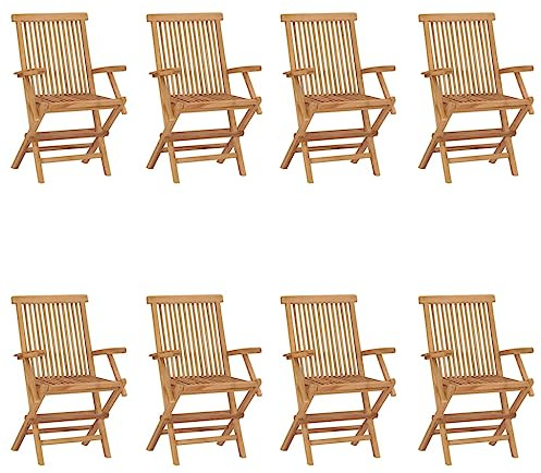 Mokuyary Fällbara trädgårdsstolar, set om 8, massivt trä, teak, balkongstol, terrassstolar, matstolar för terrass, trädgård, balkong