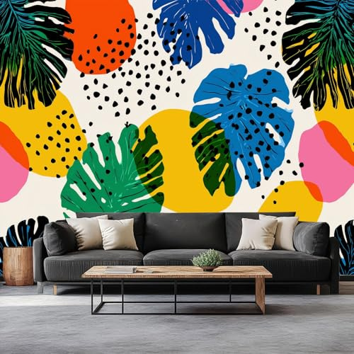Albo Fondo de Pantalla PanoráMica 3d, Abstracto Tropical Hojas Lunares Fotomurales Mural 250 x 175 cm (An x Al) – Decoración de Pared Para Sala Cuarto Oficina y Salón