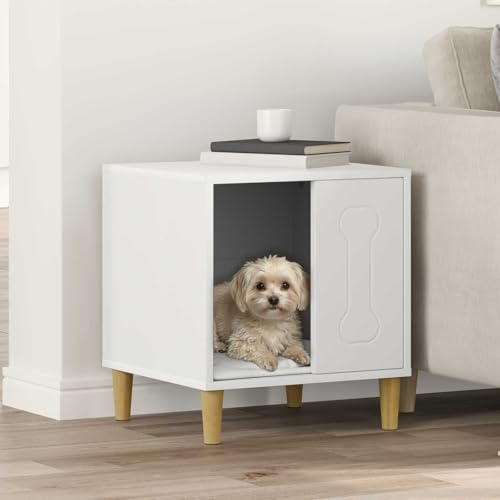 Mokuyary Hundhus vit 44 x 42 x 49 cm ingenjörsträ kennel för hundar lätt att montera för utomhusbruk, trädgård, terrass
