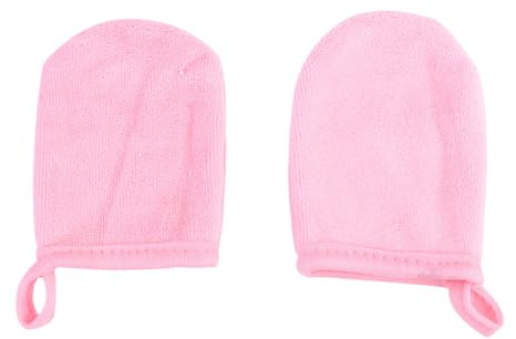 GAROZATION Guantes Desmaquilladores Reutilizables 3 Piezas, Guantes Faciales de Algodón Poliéster Suaves para Limpieza Profunda del Maquillaje, Color Rosa, Aplicadores de Polvo para Cuidado