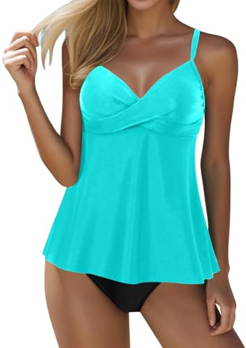 Costume da Bagno per Piscina Donna Nero Saldi di Blu Mastectomia Scollato Scollo Rapida Cerniera on Triangoli Frange Larghi Nonna Adatti Coppia Padre Preformati Rashguard