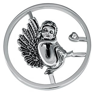 Kant silverpläterad Small Coin 25 mm 3D ängel med zirkon för utbytbar sammansättning berlock halskedja