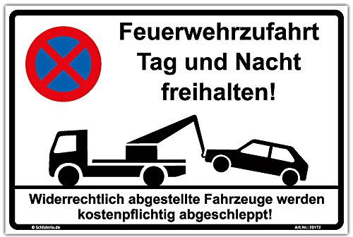 Schilderio Hinweisschild Feuerwehrzufahrt Tag und Nacht freihalten Schild 450x300mm Halteverbot stabile Aluminiumverbundplatte 3mm stark inkl. 4 Eckbohrungen