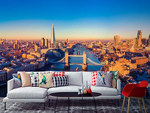 Fotomural Vinilo Para Pared Panorámica de Londres y Río Tamésis | Fotomural para paredes | Mural | Vinilo Decorativo | Varias Medidas 400 x 300 cm | Decoración comedores, salones, habitaciones...