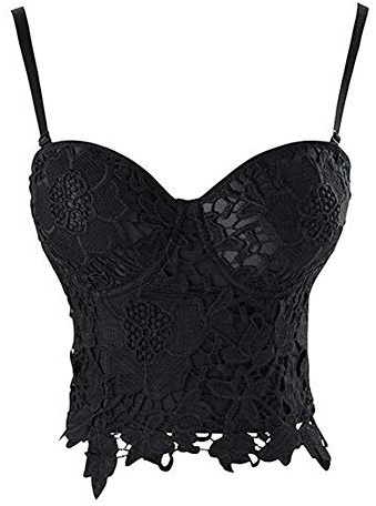 Woboren Femmes Débardeurs Crochet Réservoir Camisole en Dentelle Vest Blouse Corset Bra Crop Top (Noir, XS)