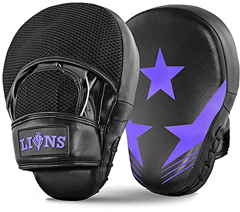 Lions Star Boxing Pads - Premium Rex Leather Kickboxing Pads Hook and Jabs Mitts Punch Bag Training Punching Boxing Mitts, Ideal for MMA Martial Arts Sparring Training, Men Women Adults (Purple)