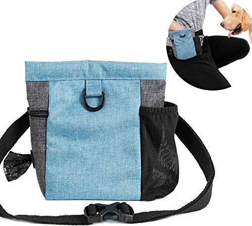 PJDDP Futterbeutel Für Hunde,Trainingsbeutel,Leckerlie Beutel Mit Kotbeutel Spender, Magnetverschluss,Verfügbares Tasche Schultergurt Für Das Training & Die Welpen-Erziehung,Blau