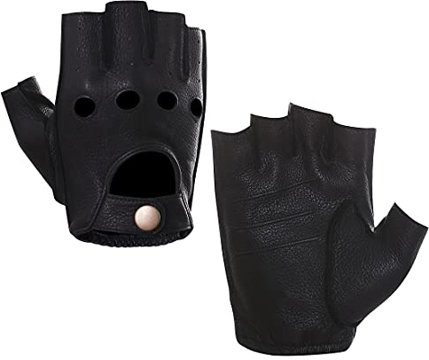 Harssidanzar Herren Halbfinger Lederhandschuhe für fahren Fingerlose Hirschleder ungefüttert Handschuhe GM005A, Schwarz,Größe XL