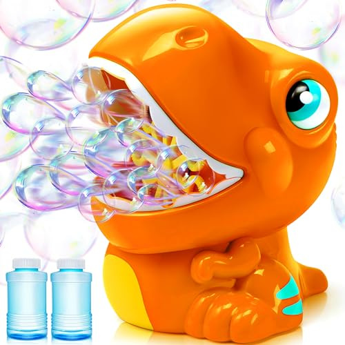 JOYIN Dinosaurie tvålbubbelmaskin, tvålbubbelmaskin, pistolblomma med tvålbubbellösningar för barn, sommar utomhus inomhusleksak, dinosaurier party faktor, barnkalas present