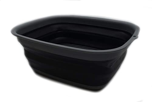 SAMMART 9,45L (2,5 Gallons) Collapsible Tub - Foldable Dish Tub - Portable Washing Basin - Space Saving Plastic Washtub (Grey/Black, Mittel)