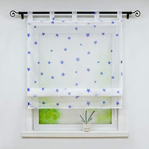 Joyswahl Voile Raffrollo halbtransparente Raffgardine mit Stern Muster »Carolin« Schals Fenster Vorhänge BxH 100x140cm Blau mit Schlaufen 1 Stück