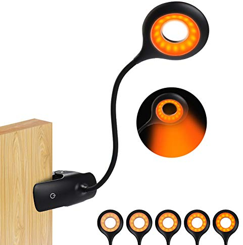 flowlamp Reading Lamps, Amber Light, 16 LED Reading Light, Rechargeable Clip Light, 5-Level Brightness for Reading, Eye Protection for Gooseneck Flexible 360°