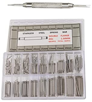 Watch Spring Pins,360 pcs Watch Band Link Pins with 1 pcs Remover Repair Tool Stainless Steel Watch Strap Repair for Watchmaker 8-25mm Silver