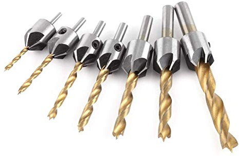 Set di punte per trapano per smusso, punta per trapano svasatore in acciaio per carpenteria Utensile per alesatura per lavorazione del legno Gambo tondo con chiave esagonale(7pcs,3-10mm)