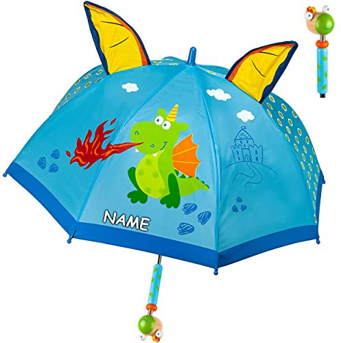 alles-meine.de GmbH Kinderschirm/Regenschirm Motivwahl Mädchen & Jungen - Drache & Ritterburg - inkl. Name - 3D Effekt - Jungen Ø 73 cm - Kinder - Stockschirm - groß mit Gr..