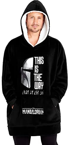 Disney The Mandalorian Sudadera Manta Gigante para Hombre de Forro Polar Baby Yoda (Negro/Blanco)