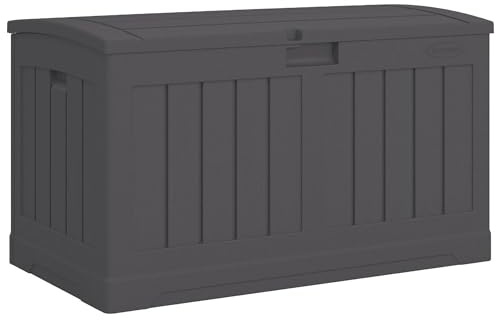 Suncast 50 Gallon Medium Capacity All Weather Construction Resin Outdoor Storage Deck Box with Arched Lid for Patio, Garden, or Pool, Peppercorn