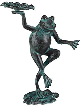 1 x Gartenfigur Frosch, wetterfest, innen & außen, Balkon, Terrasse, am Teich, Dekofigur, Gusseisen, Größe M, grün