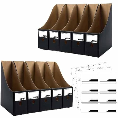10-pack kartonglageringshållare premium tidskriftsfilhållare svart tidskriftsförvaring, stor volym magasinfilorganiserare som bokfack eller mapphållare för skrivbord (svart)