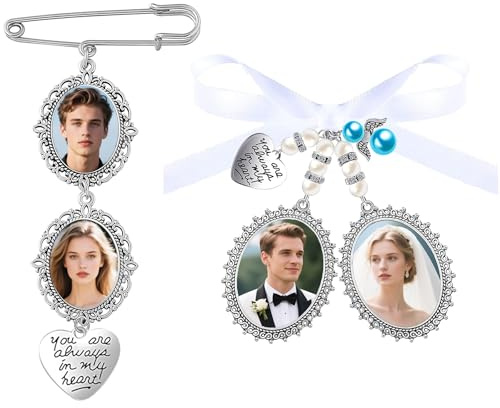 JKJF 2 Stück Brautstrauß Rohlinge Foto Anhänger Wedding Bouquet Memory Charms Doppel Ovale Glas Cabochons Lünette Tabletts Bilderrahmen mit Herz Engel Anhänger für Hochzeits Verlobungsfeier - Stil 2