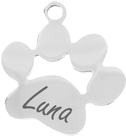 Ibera gifts - Hundemarke Pfote aus Edelstahl mit Gravur für kleine bis große Hunde und Katzen - Plakette für Hund und Katzen graviert personalisiert