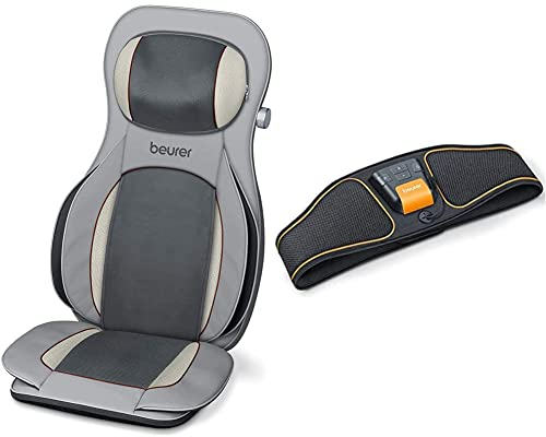 Beurer MG 320 Shiatsu Massagesitzauflage, für Rücken, Nacken und Oberschenkel, zusätzliche Luftkompressionsmassage, Licht- und Wärmefunktion & EM 37 Bauchmuskel-Gürtel, EMS Bauchtraining, Schwarz