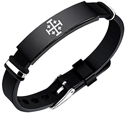 KBNSUIAN Braccialetto cristiano di Gerusalemme, per adolescenti e adulti, con croce di Israele, Gesù Cristo, promemoria della fede, in silicone, per chiesa, battesimo, preghiera, regolabile, 7.5 inch,