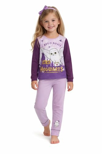 Harry Potter Girls Pyjamas, 2 Piece Set with Long Sleeves featuring Hedwig, Lilac, Age 5-14 Years