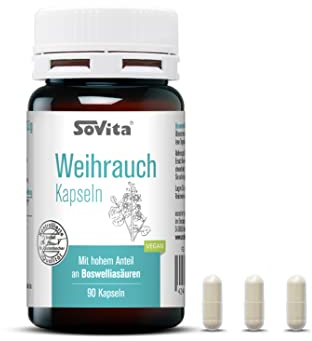 sovita Weihrauch Kapseln NEUE REZEPTUR mit hohem Anteil an Boswelliasäuren | 100% VEGAN und ohne Gelatine | deutsche Produktion | 400mg Weihrauchextrakt