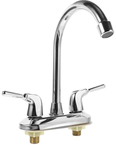Cabilock Utility Sink Faucet Dual Handle Rotatable Spout Kitchen and Bathroom Faucet Hot and Cold Water Tap 10.6X6.7X4.3 Inches Stainless Steel Finish