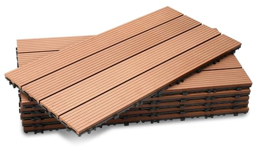 Ansobea WPC Terrassenfliesen Fliesen, 30x60 Holzfliesen 18er Set für 3m²,Balkonfliesen in Holzoptik,Balkon Bodenbelag mit Klicksystem,Terrassendielen Wasserfest für Balkon & Terrasse(Braun)