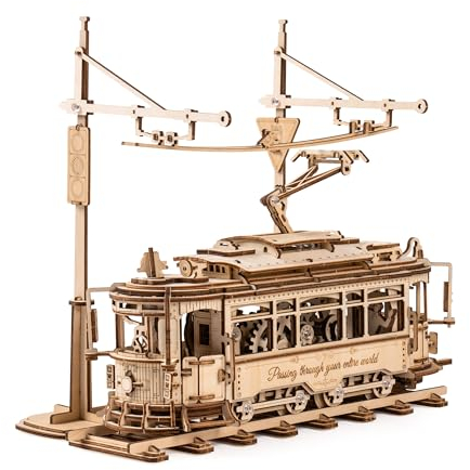 ROKR 3D Wooden Model Kits for Adults 3D Puzzle Car Model Kits to Build for Adults abd Children Mechanical Gear, Classic City Tram LK801