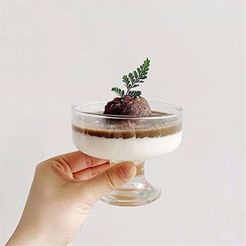 Taza de Cristal para Helado de 265 ml, Transparente, para Postre, ensaladera, Desayuno, Yogur, Barra, cóctel, Vasos para Beber (D 2 Piezas)