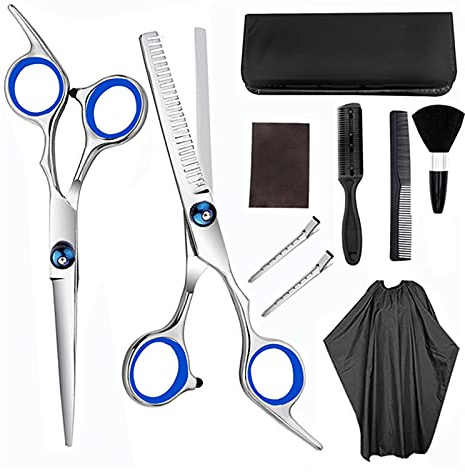 10-teiliges Set professioneller 6-Zoll-Haarschneidescheren mit Tasche, Kammclip, Bürste und Haarschere zum Ausdünnen der Haare (blaues Set) (blaues Set)
