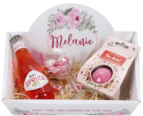 Herz & Heim® gefüllter Geschenkkorb mit Personalisierung, verschiedene Füllungen und Motive (Floral, Füllung 4)