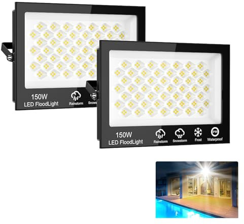 Sararoom 150W LED Flood Light Outdoor - 15000LM Outside Security Lights, 6500K Daylight White Floodlight with 208 LED Beads, IP66 Waterproof LED Spotlight for Garden Balconie Garage Warehouse
