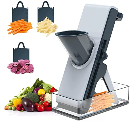 CVNIMV Cortadora de mandolina, para Patatas, Verduras, Carne, cebollas Cortadora de mandolina Vertical, cortadora rápida de Verduras con contenedor, ajustador de Espesor, Cuchillas múltip