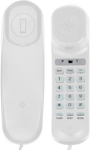 Corded House Phones Landline, Wall Mountable Or Desk Landline Telephone, Dial Pad on Base unit Home Phone, Landline Phones Last Number Redial, Pause, Flash for Office, Hotel, Home, Bathroom -White