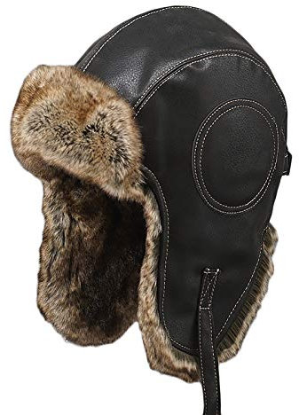 ASerZenith Wintermützen, Mütze Fliegermütze Kunstleder Unisex Mütze mit Ohrenklappen Mütze hält den Winter warm 56-60cm(Black-58-60cm)