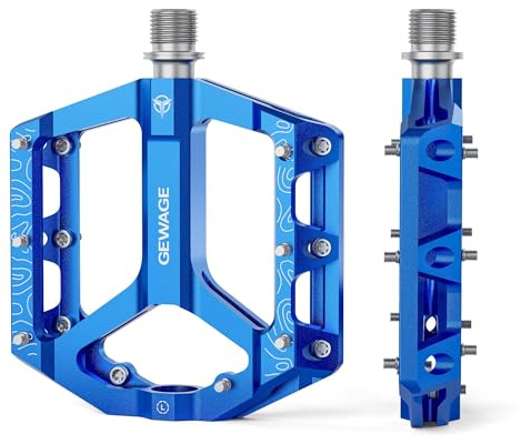 GEWAGE Set pedali per MTB – Pedali piatti per Mountain Bike e Gravel Bike, antiscivolo e durevoli, in lega di alluminio, fresati a CNC, asse 9/16, installazione facile (Blau)