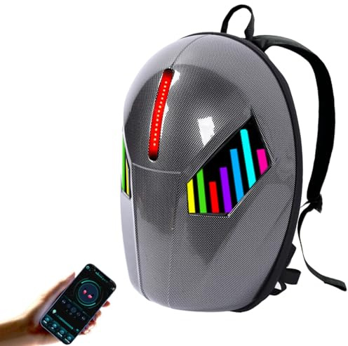 LED Knight, Motorcykelryggsäck med Mystiska Drömmande ögon, Smart Skärm, Hårt Skal 19,69 X 15,75 X 7,87 Tum, USB-gränssnitt, ABS PC 1680PVC, Andningsbart Svampmaterial,