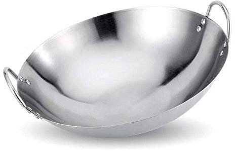 UQACHG Padella Padelle antiaderenti Wok binaurale Addensare Fornelli a Gas Wok a Fondo Tondo Wok Manuale Adatto per ristoranti Banchetti Padella,Without Cover-50CM