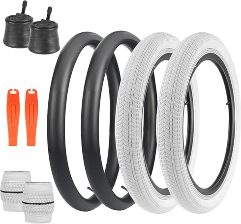 BALINGE 20 x 2.125 20 BMX Bike tire with Tube 2 Pack 20x2.125 Bike tire and Tube Set Kids Bike Folding Replacement Tires Fits Most Kids Bikes,BMX Bike Tires White 20 inch Set,2 Tire 2 Tubes 2 Levers
